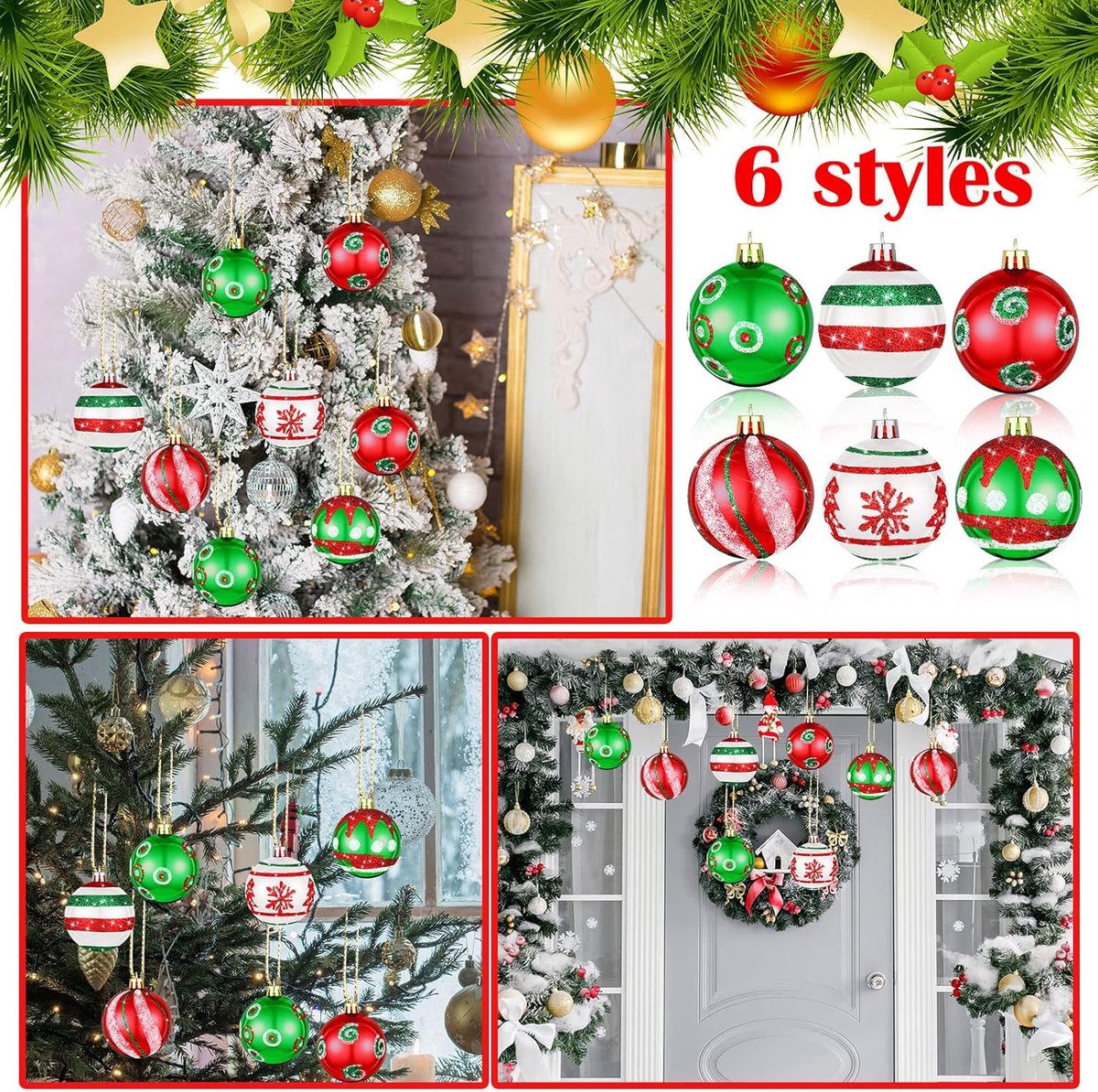 Kerstballen - 30 stuks onbreekbare kerstballen - 6 cm - plastic rode, groene en witte elf glinsterende kerstversieringen - geschikt voor kerstboomversieringen, feestdagen en huisdecoratie – foto 8
