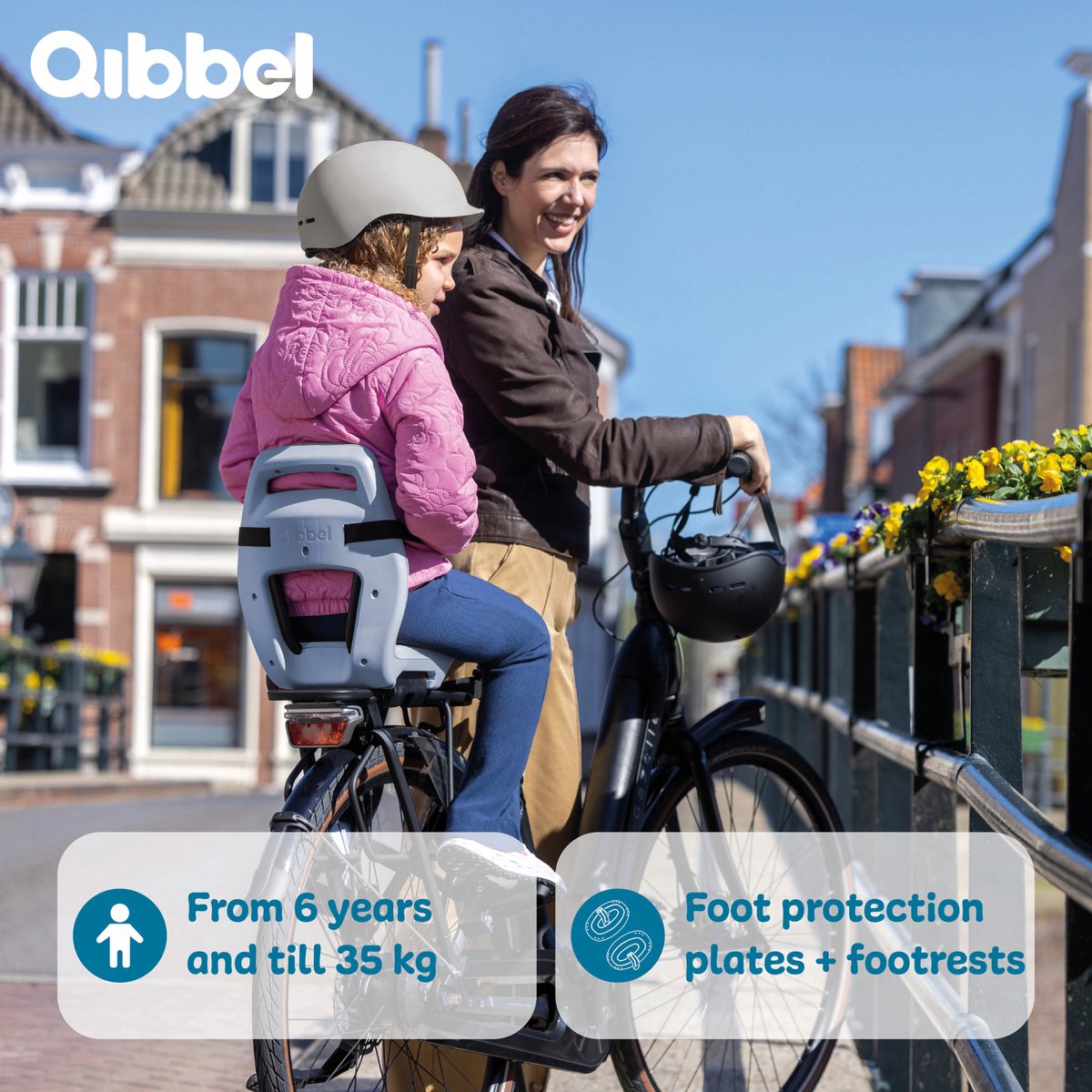 Qibbel Junior 6+ Fietsstoeltje Achter Bagagedrager bevestiging - QuickConnect - Fietszitje – Ocean Blue - inclusief voetbeschermingsplaten en voetsteunen thumbnail 2
