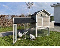 Kippenhok - Konijnenhok - Dierenverblijf - Serama - Kippen - Konijnen - Grijs/Wit - Kwaliteit - Kunststof lade - Waterdicht - Hout - Met legnest