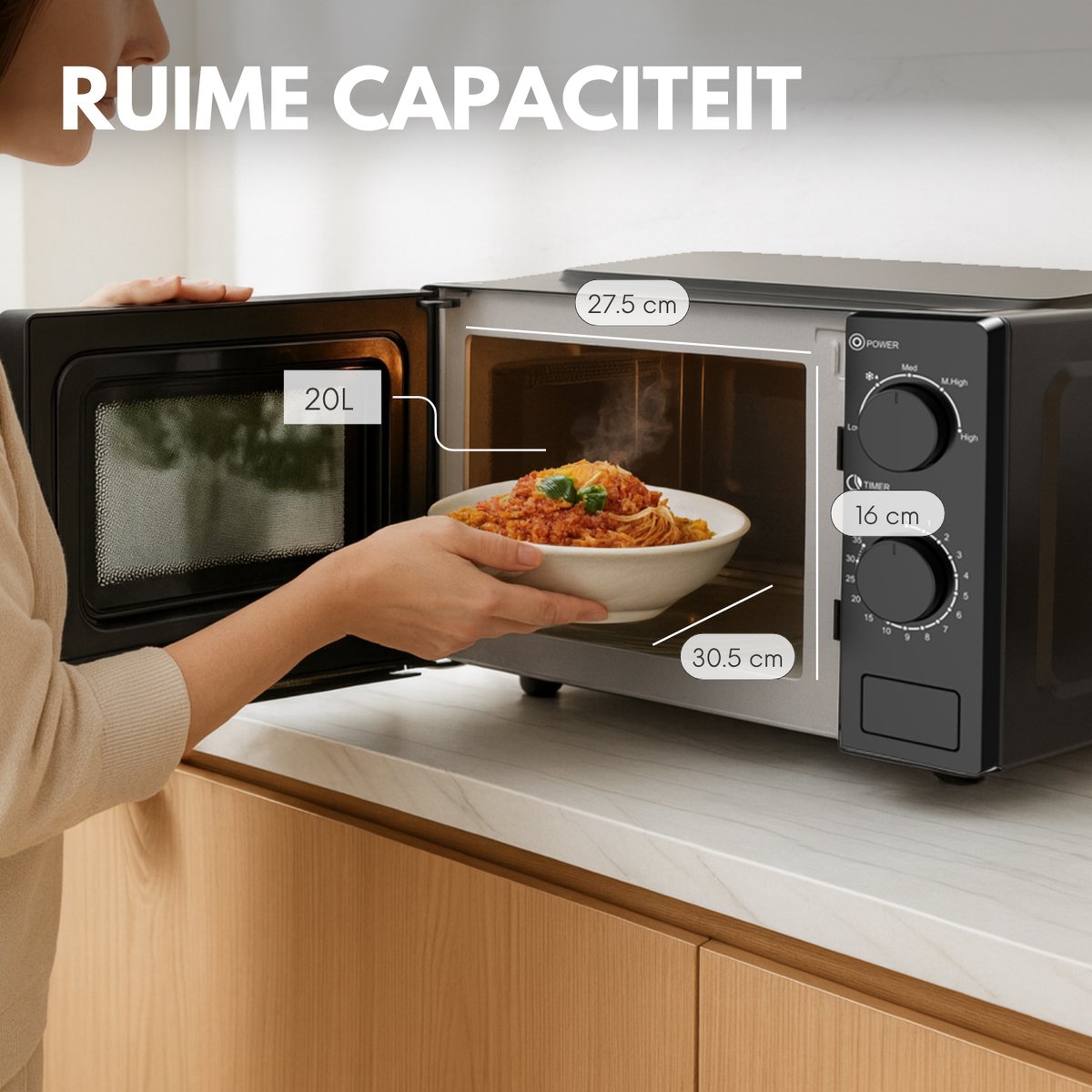COOK-IT Vrijstaande Magnetron - 20L - 5 Verwarmingsstanden - Microgolfoven - Microwave - Zwart — afbeelding 3