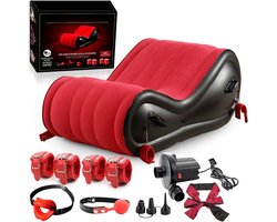 Sex Kussen - 6 Accessoires - Inclusief Seksspeeltjes - Inclusief Elektrische Pomp - Opblaasbaar Seks Kussen - Seks Meubel - BDSM Speelgoed - PVC met Zacht Fluweelcoating - Zwart/Rood - Discreet Verzonden