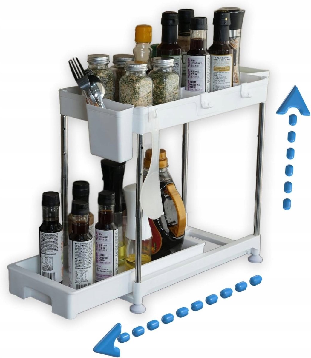 2-Laags Uitschuifbare Organizer Planken - Wit - Badkamer & Keuken