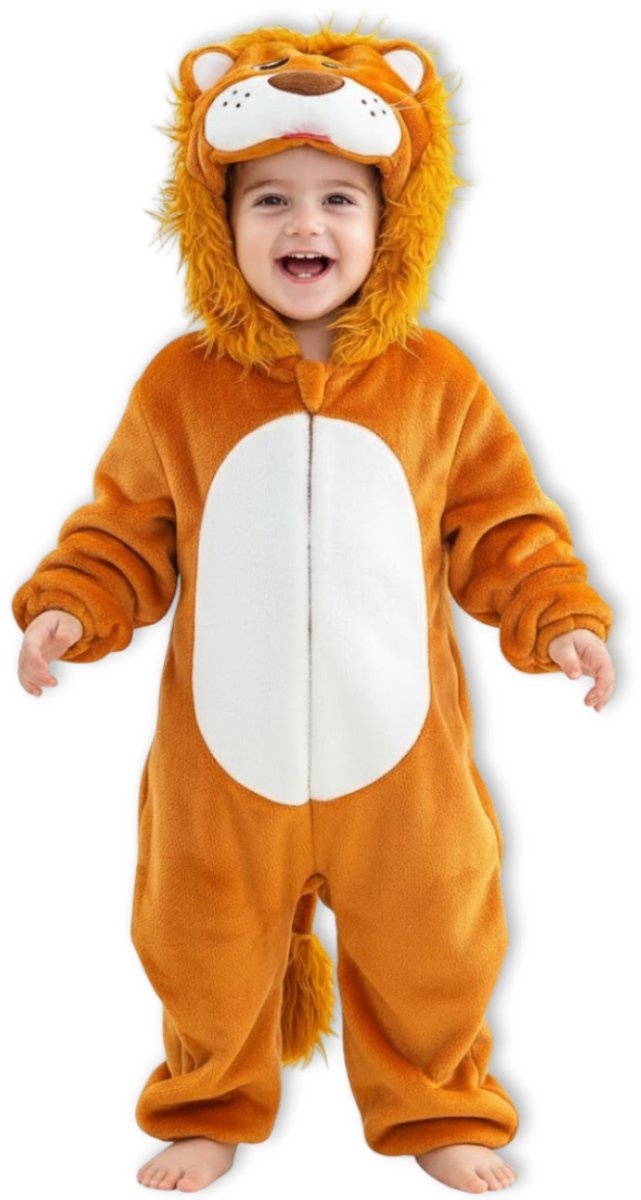 BoefieBoef Wilde Leeuw Dieren Baby Onesie Peuter Pyjama Kinderen 6 maanden - 2 jaar – Verkleedkleding met Luierrits – Carnaval Dierenpak - Kerst en Kraamcadeau Tip – Flanel - Romper - Boxpak - Jongen - Meisje - Kruippak - Winterpak — afbeelding 3