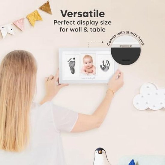 Set met hand- en voetafdrukken van de baby, Inktkussen voor baby's, Herdenkingsfotolijstje, Kan worden neergezet of aan de muur worden gehangen, Wit. van Merkloos — afbeelding 5