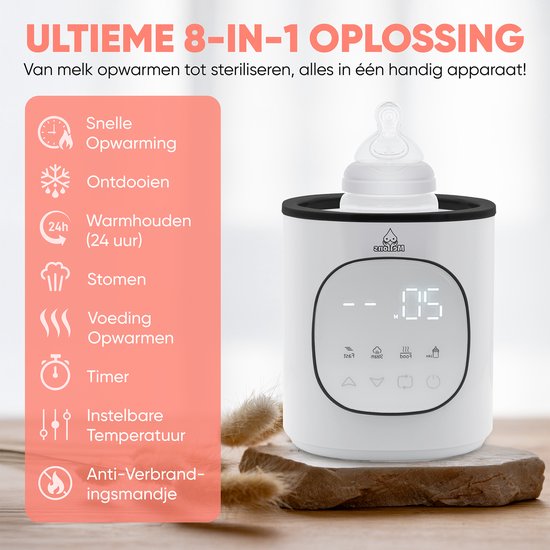 Mellons Flessenwarmer - Fles verwarmer 37°C tot 80°C - Baby bottle warmer - Babyvoeding - Opwarmen, warmhouden, ontdooien en steriliseren - Flessen sterilisator - Calora - Wit van Calora — afbeelding 2