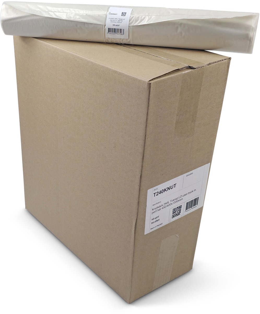 Afvalzak / Containerzak / T-shirt bag 240L, Geperforeerd LD, Transparant
