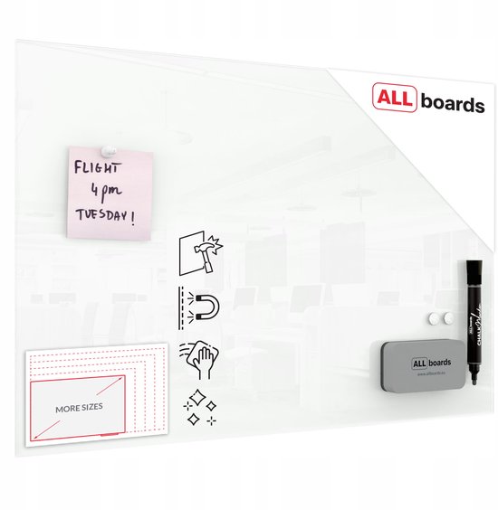 Glazen Magnetische Whiteboard Wit 60x40 cm - Inclusief Gratis Accessoires