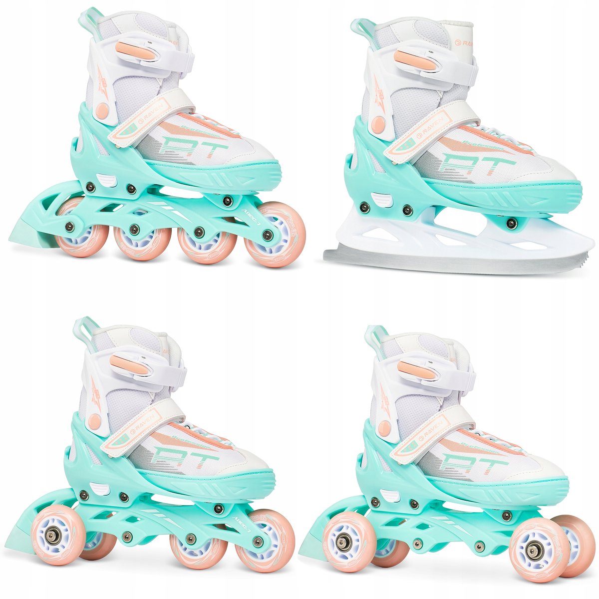 RAVEN Profession 4-in-1 Schaatsen/Schaatsen Wit/Mint/Oranje 28-32