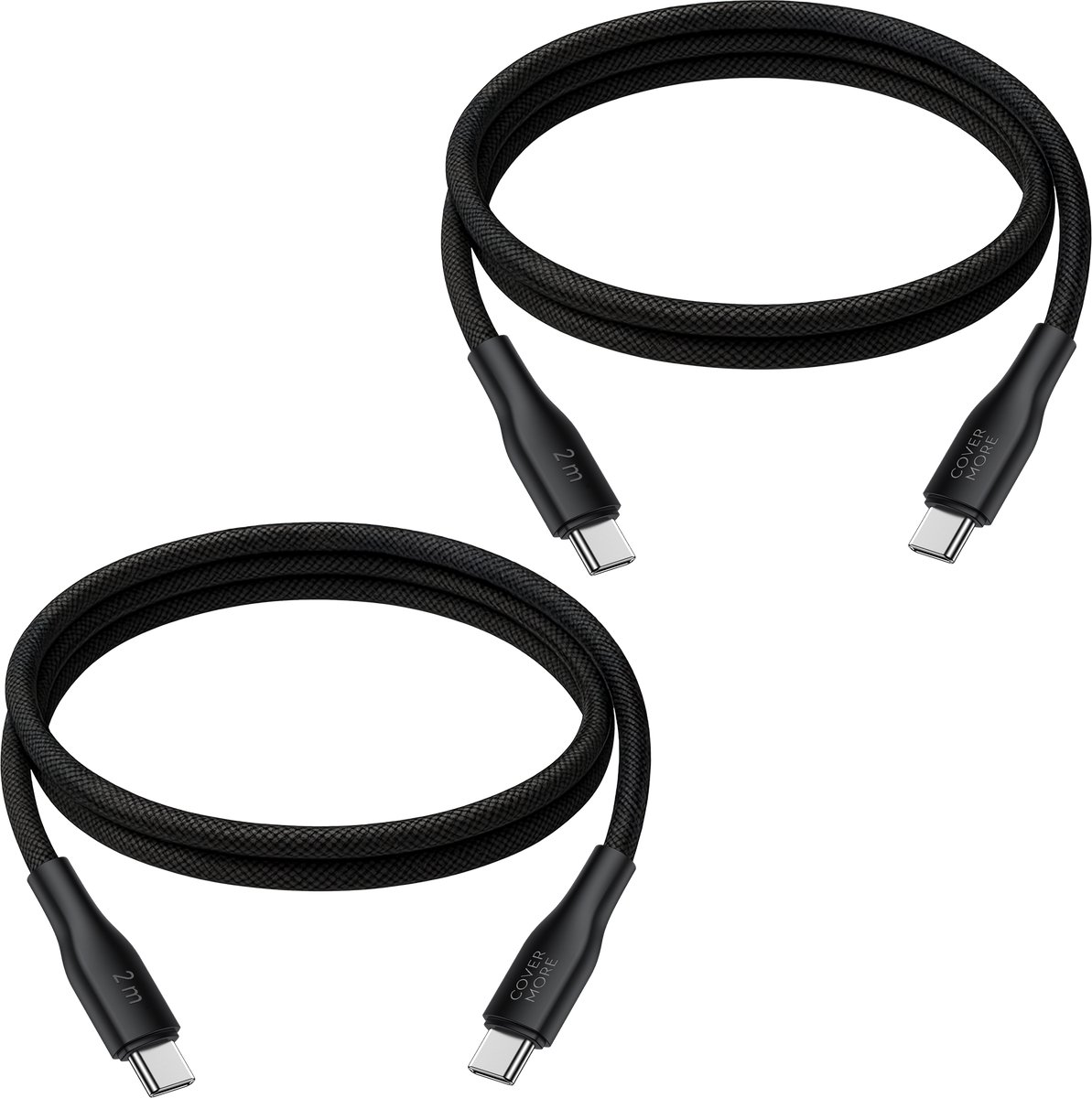 Lange usb C kabels 2 meter - Set van 2 - Usb C naar C - Oplaadsnoer - Stevig - Nylon - Lang - Zwart