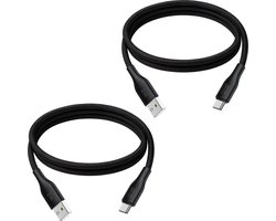 Oplaadkabel usb naar usb C - 2 meter - 2 stuks - Ook geschikt voor Apple carplay en android auto - Lang - Zwart