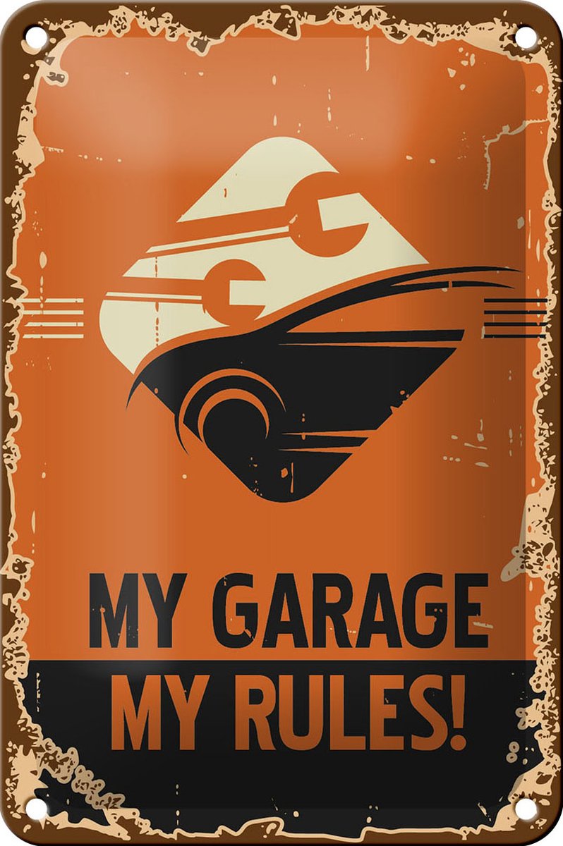 Blechschild Retro 12x18cm Auto my garage my rules