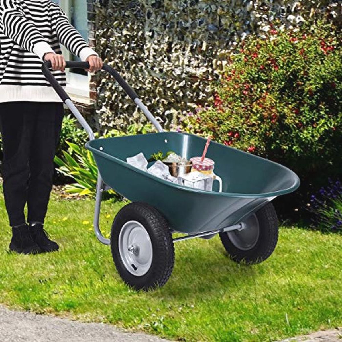 Schuifwagen met 2 luchtbanden – Bouwkruiwagen voor Tuin en Stal