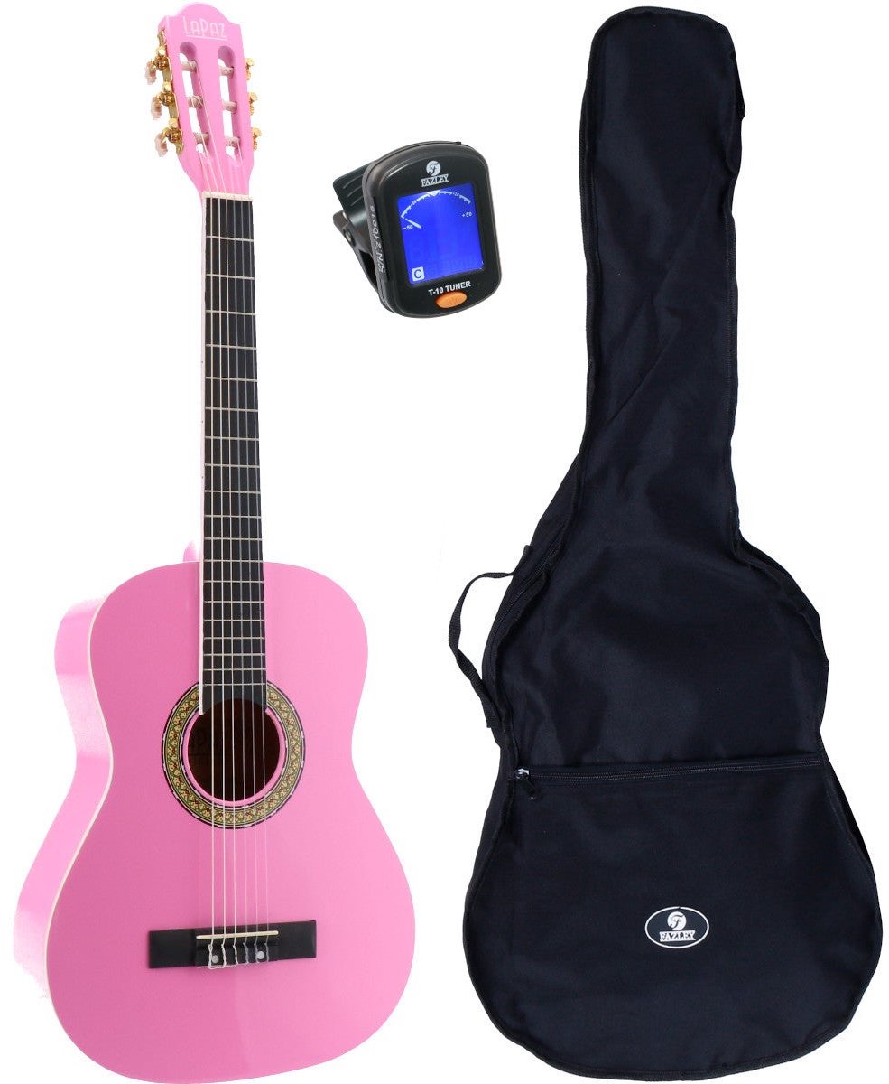 LaPaz 002 PI klassieke gitaar 3/4-formaat roze + gigbag + stemapparaat