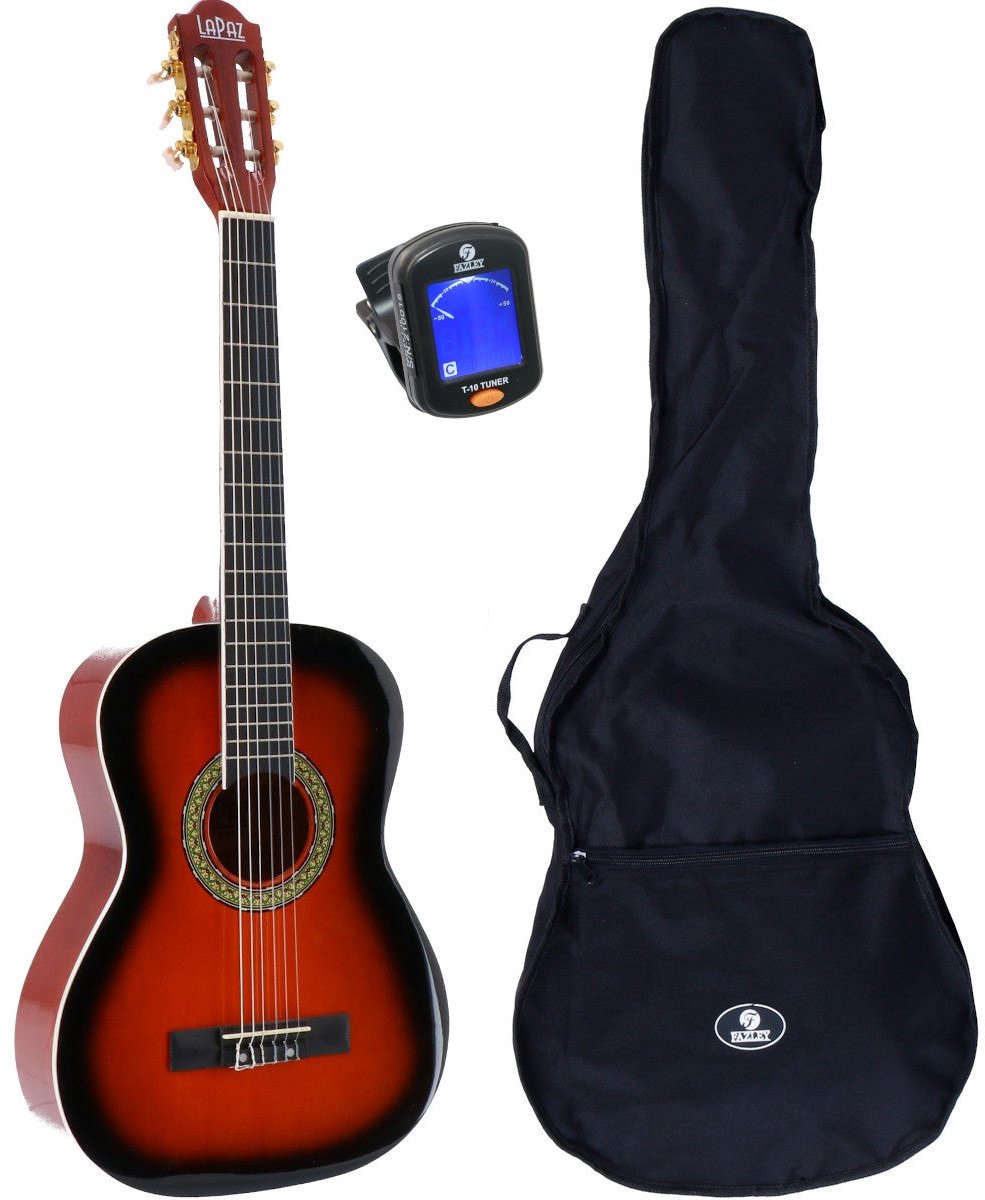 LaPaz 002 SB klassieke gitaar 3/4-formaat sunburst + gigbag + tuner