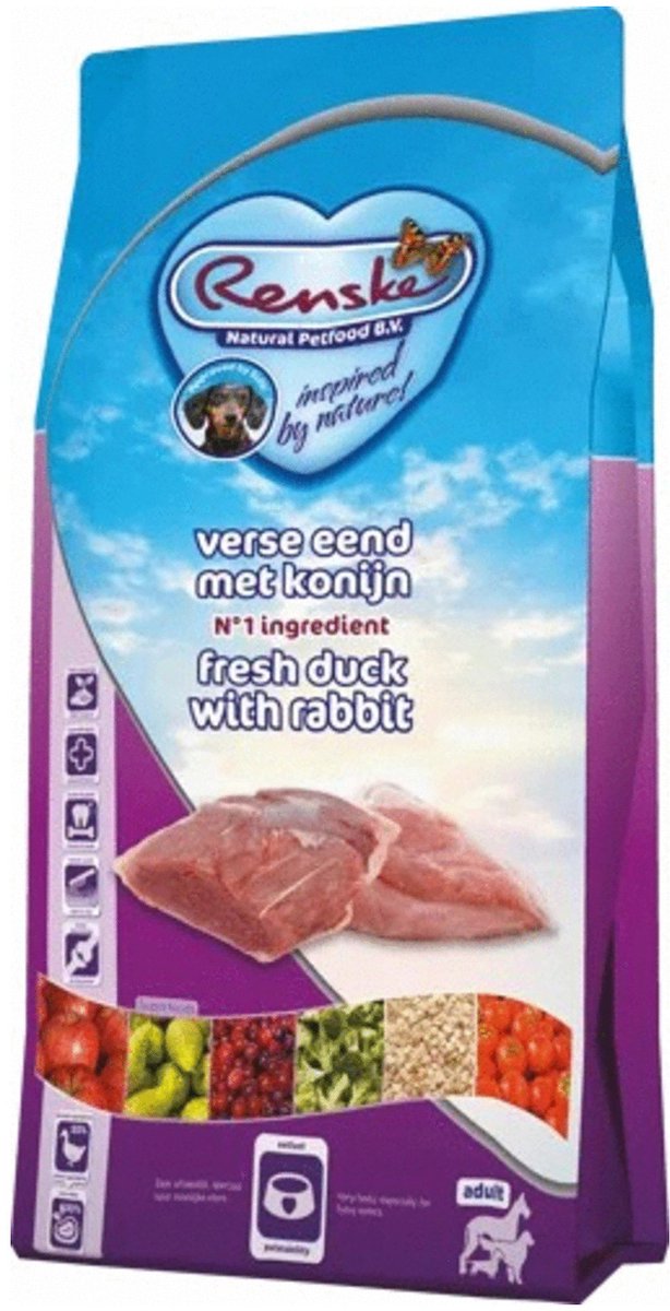 Hondenvoer RENSKE - Eend & Konijn - Compleet, 6.5kg, Geschikt voor Gevoelige Spijsvertering