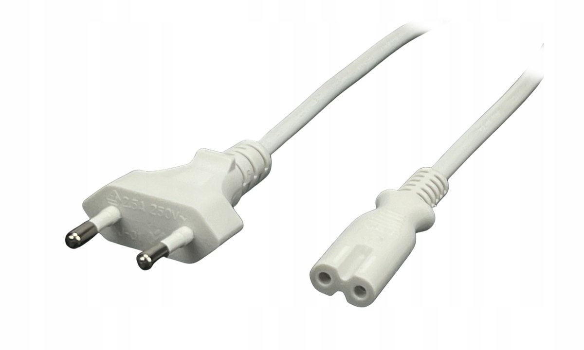 POS AC Stroomkabel 3m Achtvorm C7 2-pins Wit voor TV, PC, Consoles
