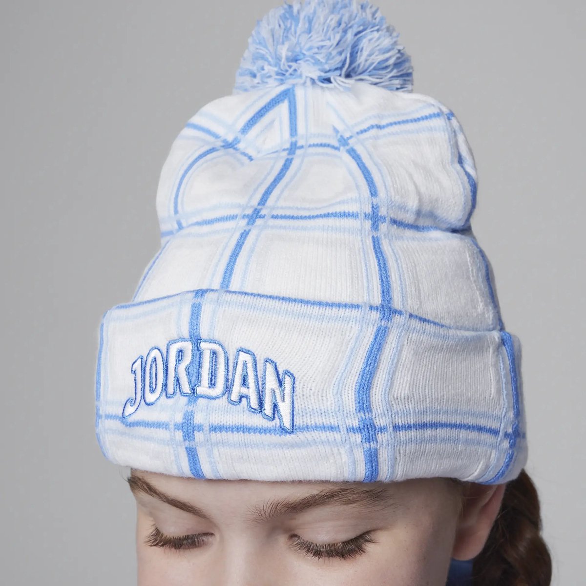 Jordan - Kids Pom Beanie - Wit/Blauw - Maat Kids One Size 8-15 jaar