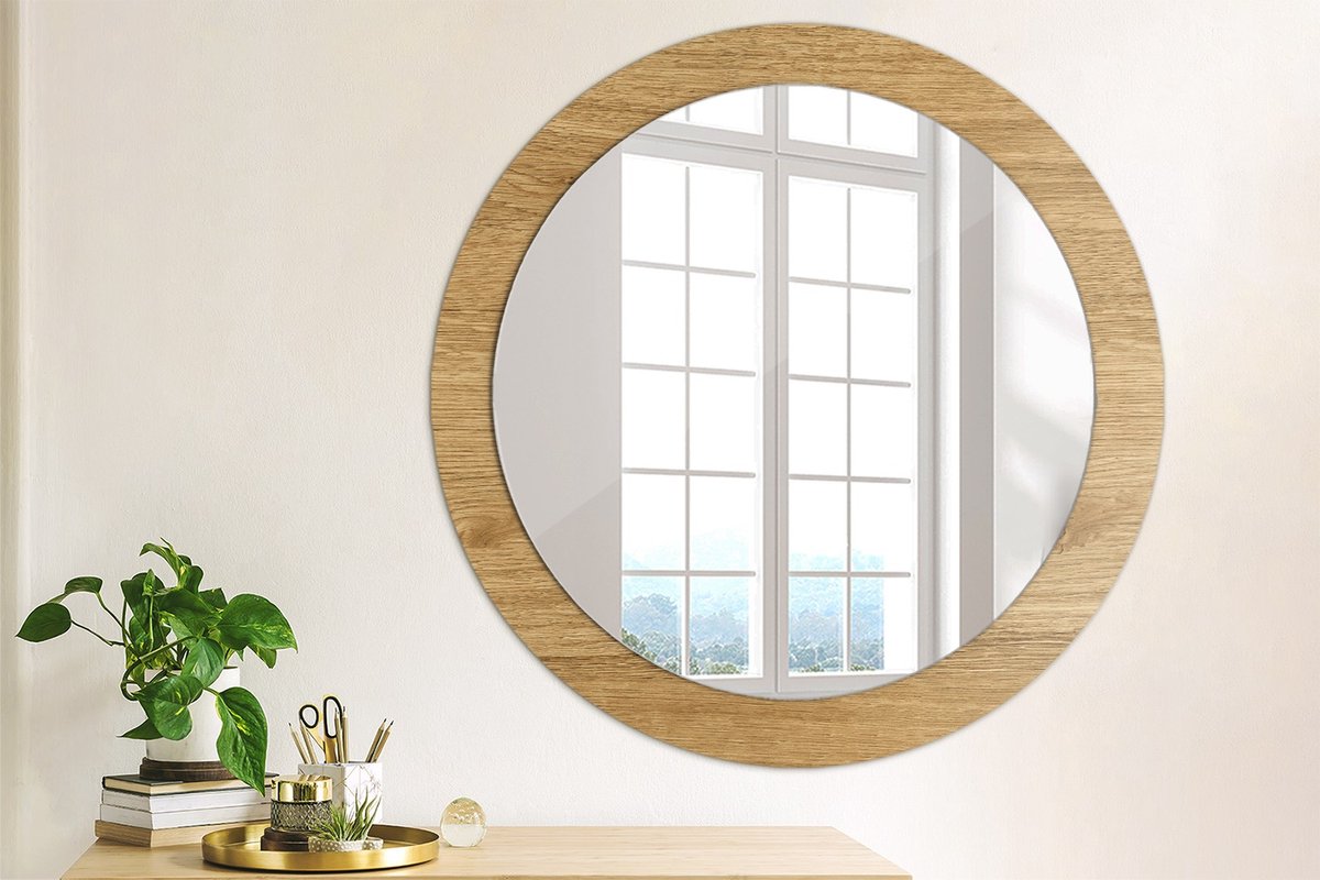 Coloray Bedrukte Spiegel - Houtstructuur Wandspiegel Met Print - 80 cm - Bruin Bedrukte Spiegel - Wandspiegel Met Print - Wandspiegel Decoratieve Print - Bedrukte Spiegel Bruin Houtstructuur