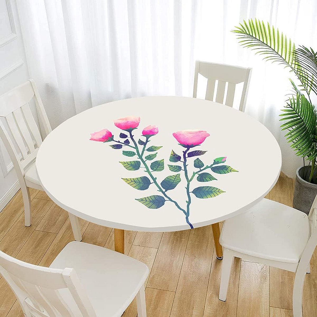 Ronde Tafelkleed met Elastische Rand - Waterdicht en Vlekbestendig - Plantenpatroon