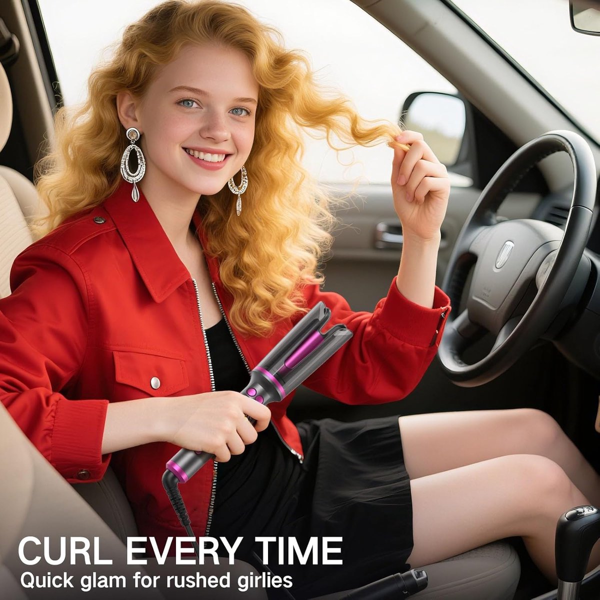 Rotating Hair Curling Iron - Beach Waves Curling Wand with 3 - afbeelding 2