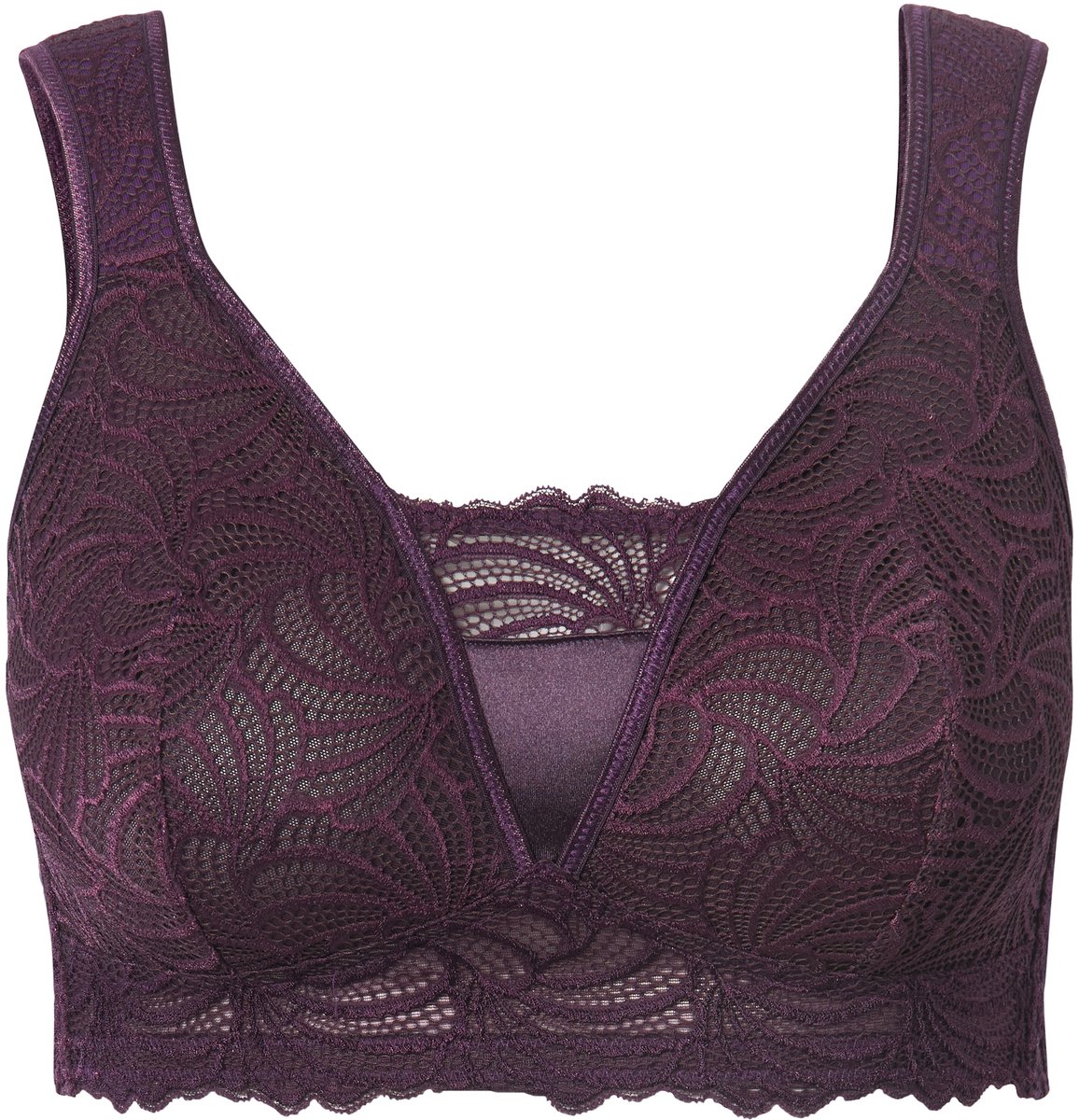 Ulla Popken - Dames - Bralette kant zonder beugel - Druivenrood - Maat 85B