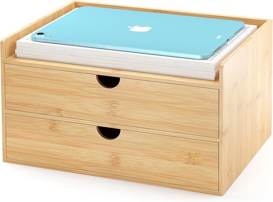 Bureau-organizer, bamboe, thuiswerkplek, kantoorbenodigdheden, houten opbergdoos met 4 laden, kan worden gebruikt om verschillende dagelijkse benodigdheden