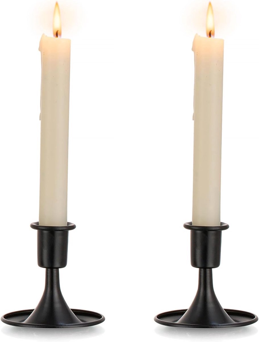 Stunq® Kandelaar, staafkaarsen, zwart, klein, set van 2 kaarsen, staafkaarsen, metaal, vintage, morden, decoratie voor adventskrans, Halloween, woonkamer, Kerstmis, bruiloft, tafeldecoratie