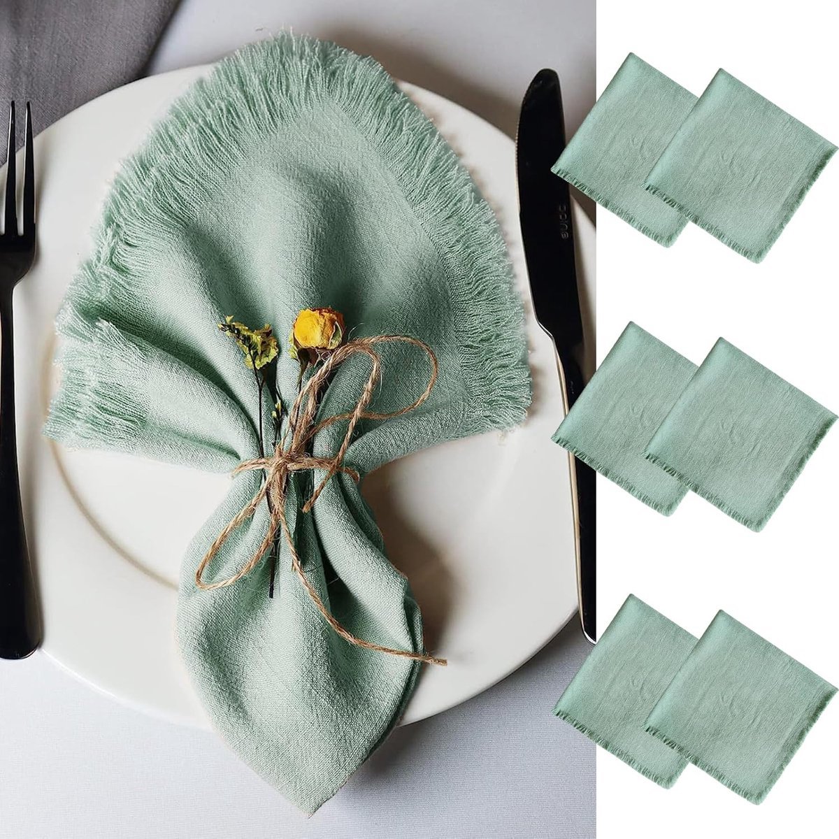 Stunq® Set van 6 Stoffen Servetten met Franjes - Linnen Servetten 45 x 45 cm voor Feesten en Decoratie