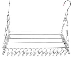 Roestvrijstalen wasdroogrek opvouwbare sokkenhanger, kledingdroogrek met 36 clips, haak winddicht kledinghanger rek, voor het drogen van handdoeken, beha, lingerie, babykleding, droogrek met