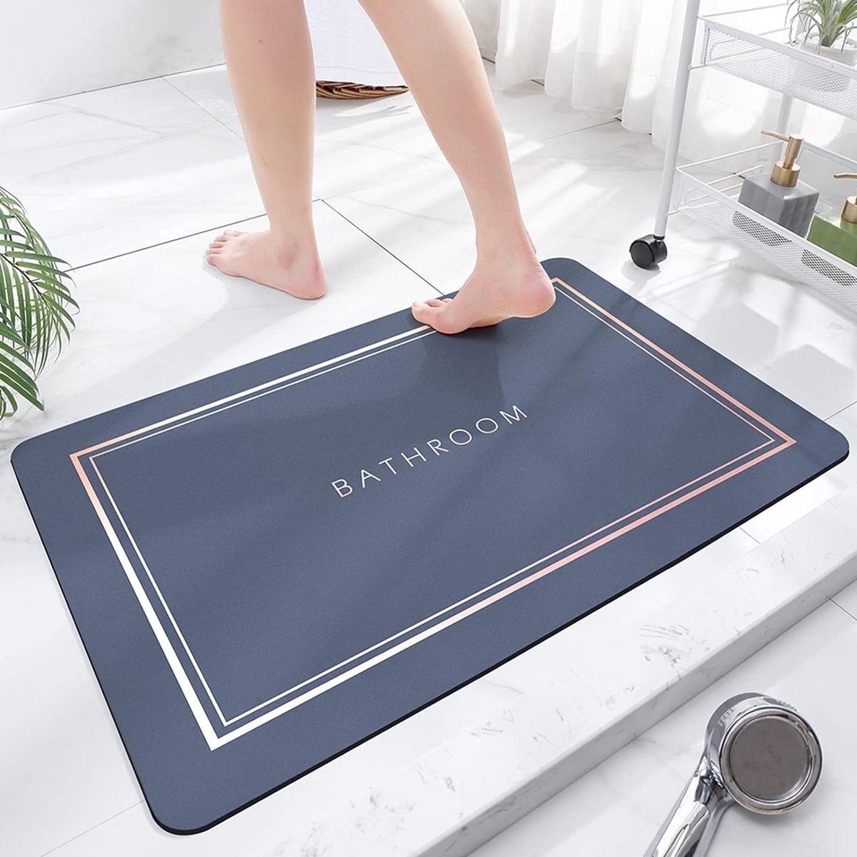Stunq® Super absorberende vloermat, sneldrogende badkamermatten, absorberende badmatten voor thuis, antislip rubberen vloeren, gemakkelijk te reinigen, eenvoudige badkamerdeurmat (blauw, 40 x 60 cm) Merk: Apomkjoe