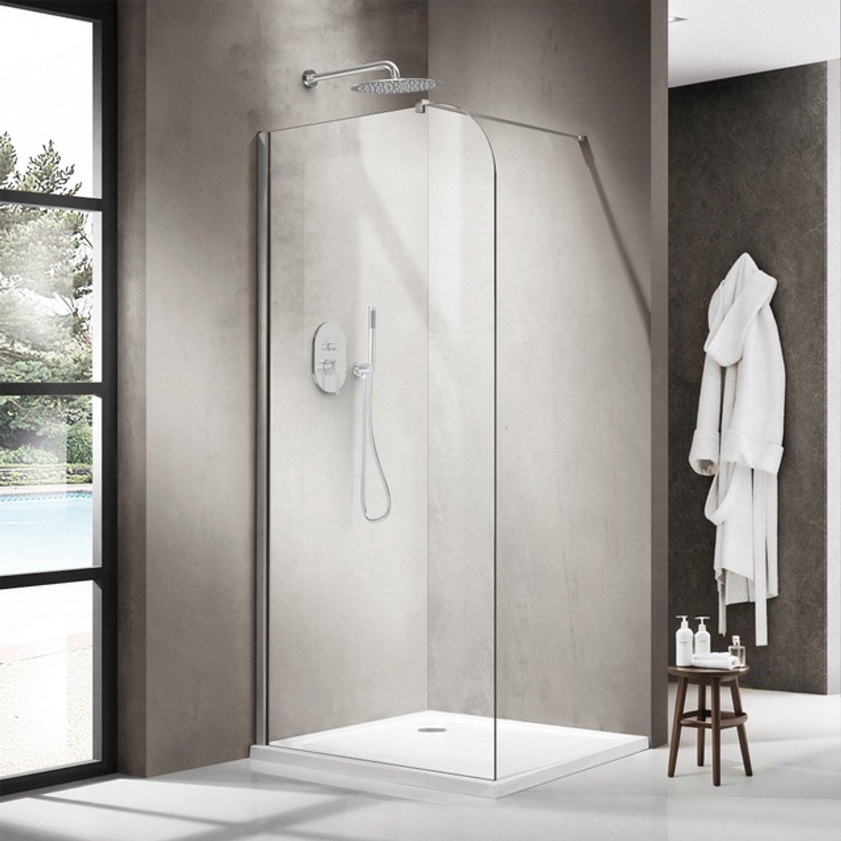FugaFlow Eccelente Vetro Inloopdouche - 100x200cm - afgeronde glaswand - helder glas - wandarm - Chroom