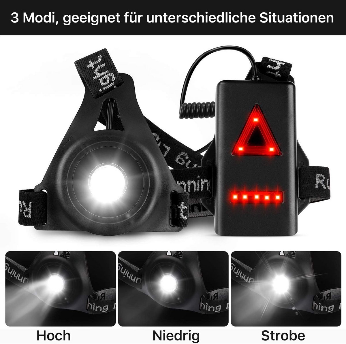 Oplaadbare LED Looplamp - 500 Lumen Hardlooplamp USB Waterdicht voor Joggen, Fietsen en Outdoor Activiteiten