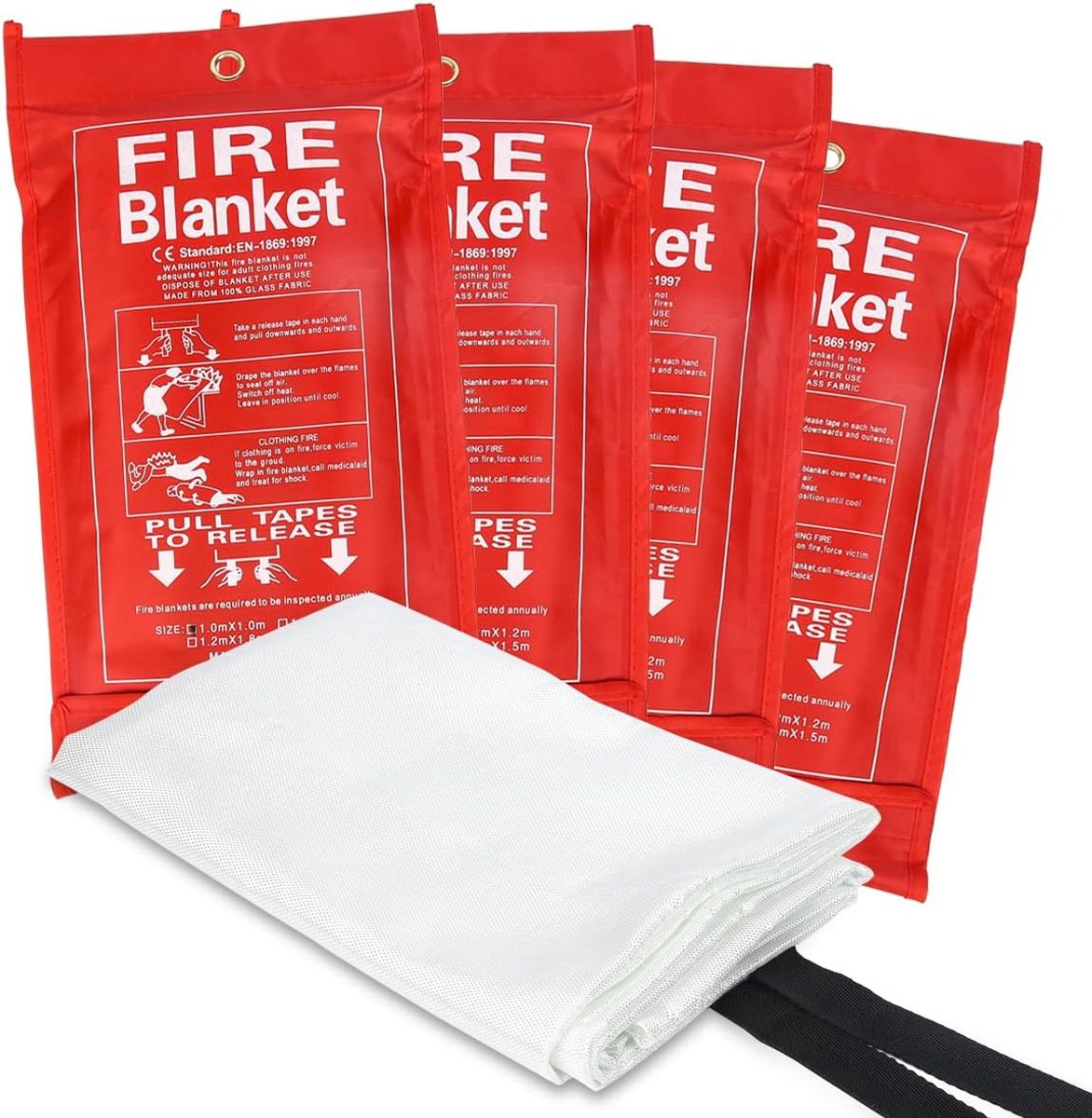 Branddeken Noodgevalset (4-Pack) Glasvezel Brandvertragend voor Thuis en Keuken