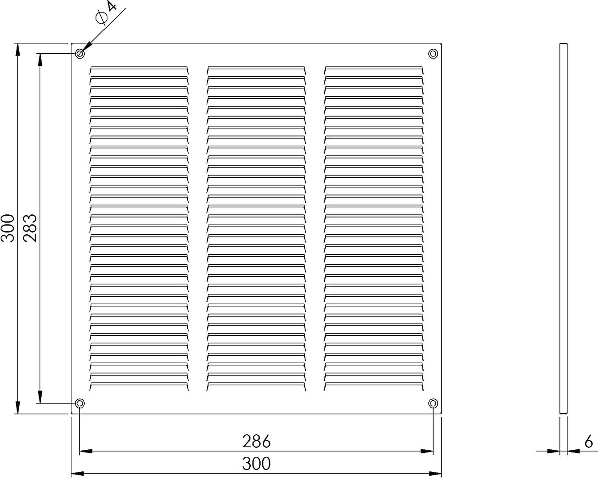 Ventilatierooster 300x300mm Wit Staal met Muggengaas - Metaal Ventilatie Rooster