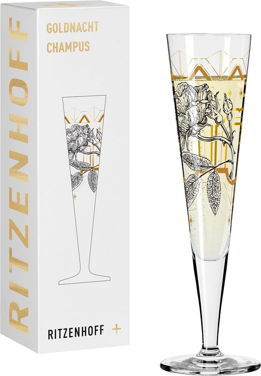Elegant Champagneglas met Rozenmotief en Echt Goud - Kristalglas 200 ml