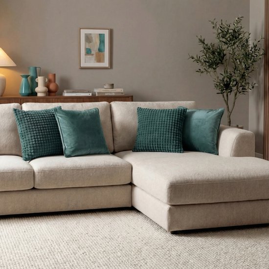 Dutch Decor - Set de 4 coussins décoratifs - Essentials - vue sur la montagne - vert foncé - 45x45 cm - Finn & Rome - avec coussins intérieurs - velours