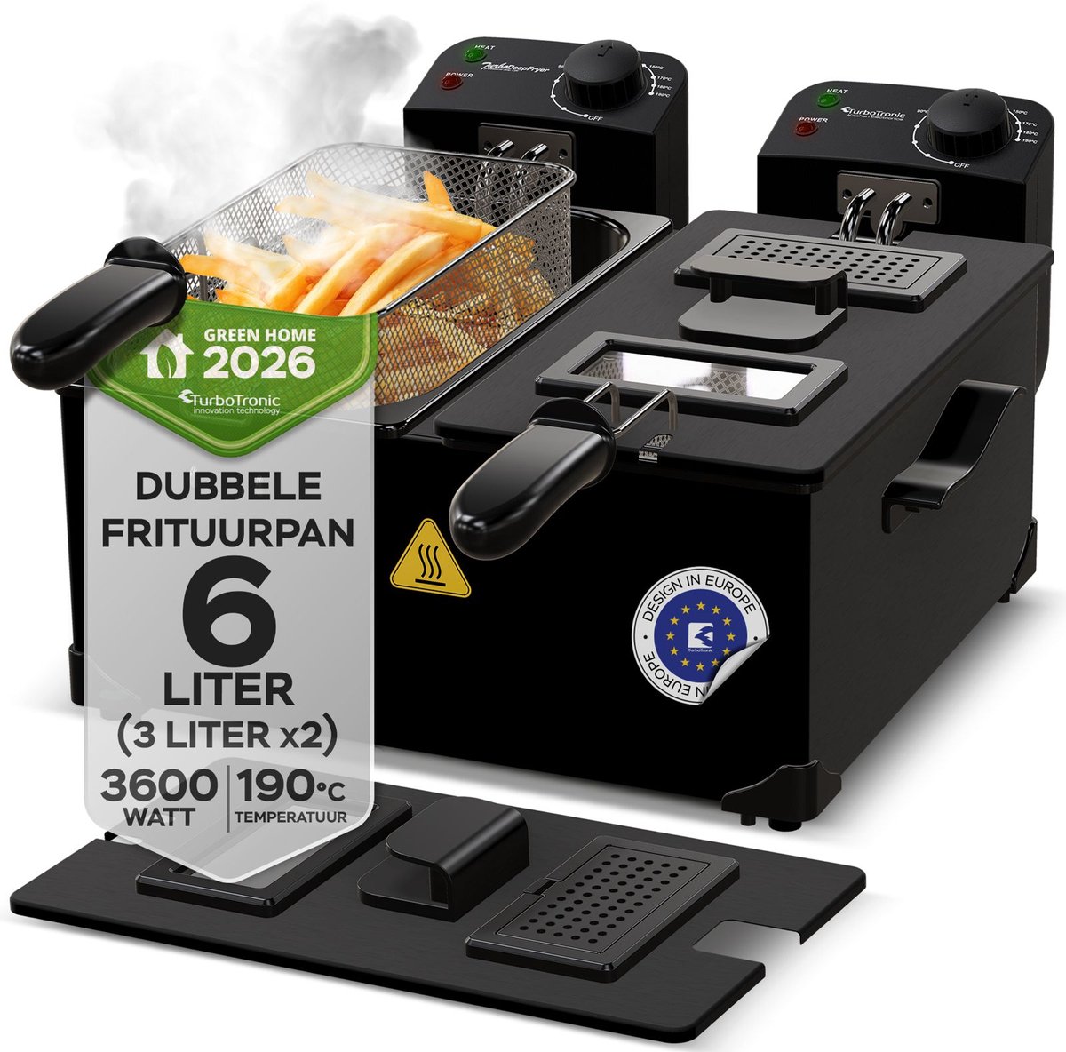 TurboTronic DF2 Friteuse 6 liter - Dubbele Frituurpan met venster en 2 mandjes
