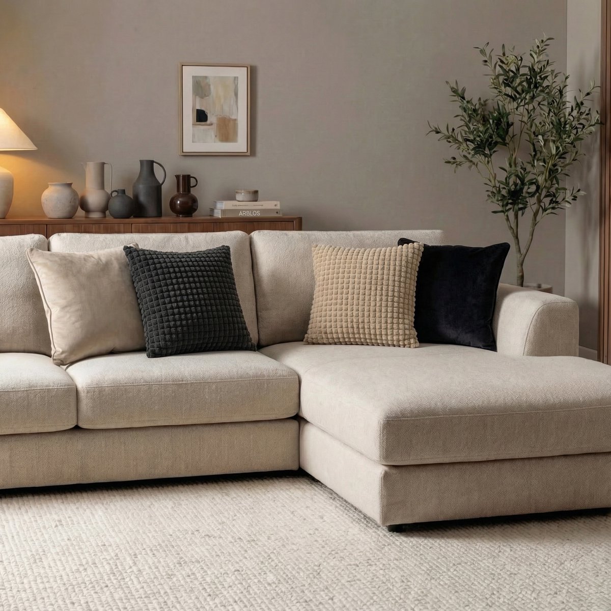 KUSSENHOES-SET - 4-delig - Dual Harmony - 45x45 cm - exclusief binnenkussens - beige, zwart