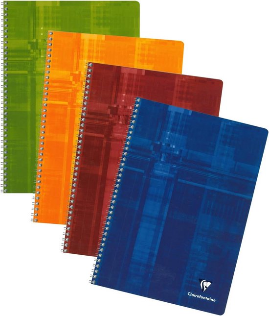 Clairefontaine 68161C Spiraalboek/spiraalschrift (DIN A4, 21 x 29,7 cm, Franse lijntjes, 90 vellen) 1 stuk, op kleur gesorteerd