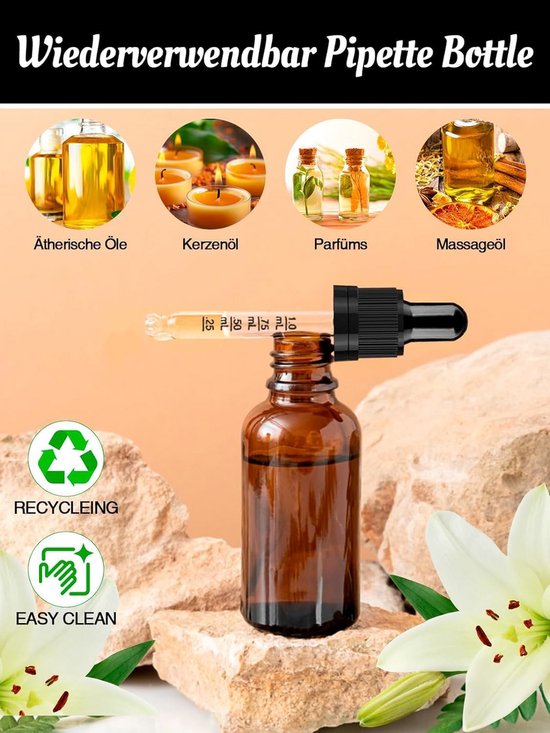 30Ml Amber Glazen Fles Voor Essentiële Olie Met Pilfer Proof Verzegelde Dop Alib
