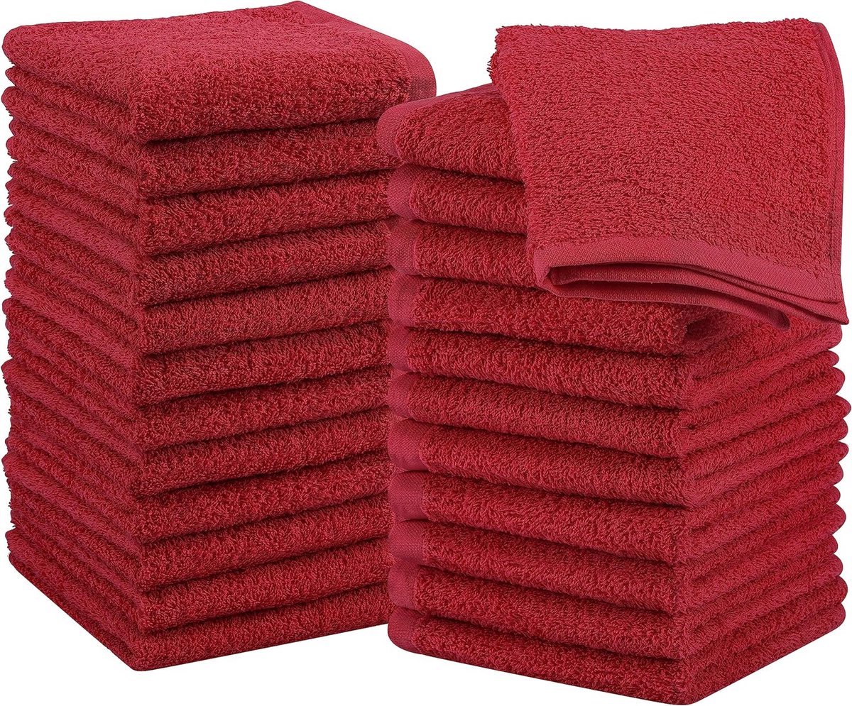 Stunq® Set van 24 Luxe Handdoekjes van 30 x 30 cm met Ophanglussen in Rood Katoen