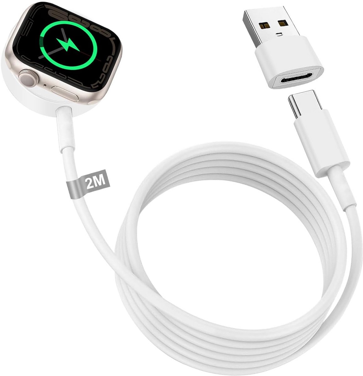 Draadloze Magnetische Oplaadkabel 2 Meter voor Smartwatches USB-C Snel Opladen