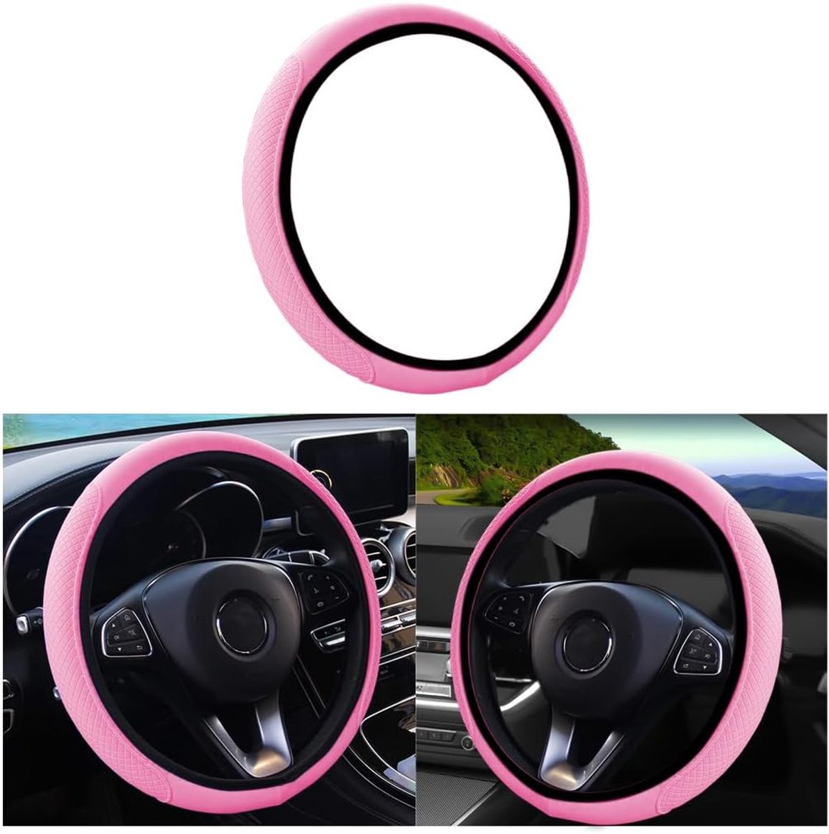 Stuurhoes Universeel 38 cm – Antislip & Ademend – Geurvrij – Auto – Roze