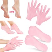 1 set - Hydraterende handschoen en sokkenset - Hydraterende handschoen - Siliconen spa-sokken voor dames - Voetmaskersokken - Voetverzorgingssokken - Hydraterend - Anti-uitdroging - Herbruikbaar -Roze-Geschikt voor droge en gebarsten voeten en handen
