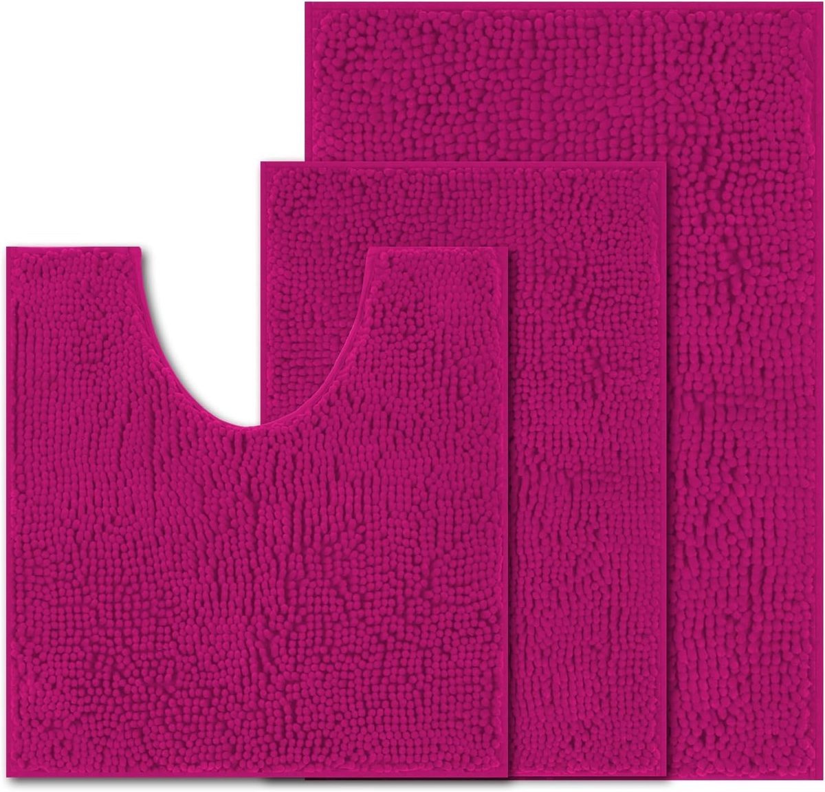 Stunq® 3-Delige Luxe Badmat Set met Antislip Chenille en Waterabsorberende Basis in Roze