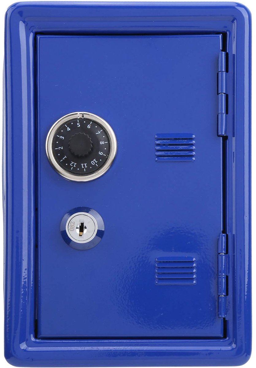 Kinderkluis en kluis, mini spaarpot voor kinderen, kluis voor thuis, kleine metalen doos met slot (blauw)