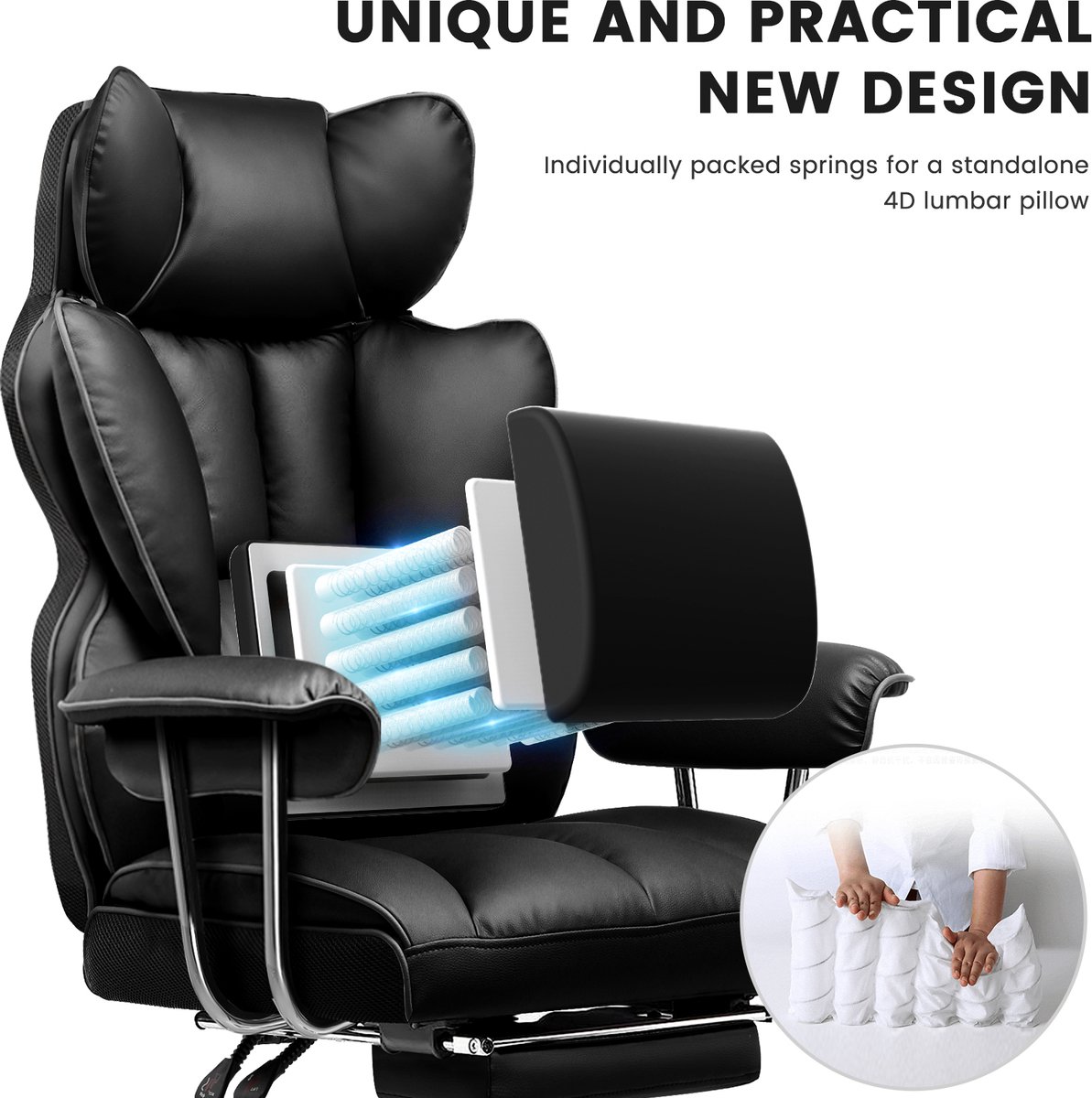 Gamingstoel, ergonomische bureaustoel, met voetensteun, - afbeelding 3