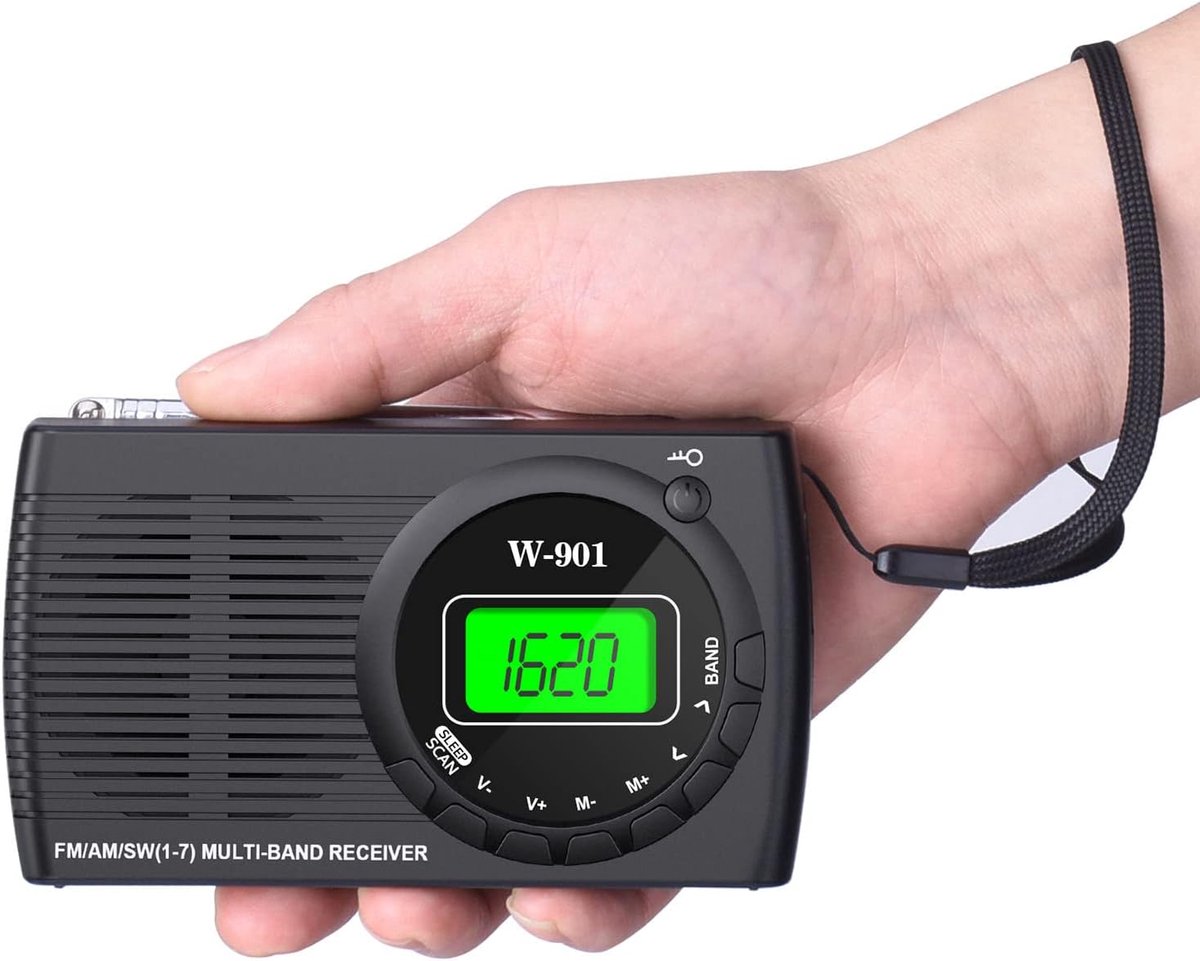 Draagbare FM/AM/SW Radio - Kleine Draagbare Radio - Radio op Batterijen - Met Scherm Klok En Koptelefoonaansluiting - AA-Batterij Voeding - Compact Ontwerp - Ideaal Voor Wandelen Kamperen En Outdoor Activiteiten - Zonder Batterijen Inbegrepen