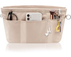 Opbergtas - Tasorganizer Waterdicht Nylon - Bag-in-Bag Met Sleutelhanger - Meerdere Compartimenten & Binnenvakken - Perfect voor Tassen Opruimen & Dagelijks Gebruik - M - Beige