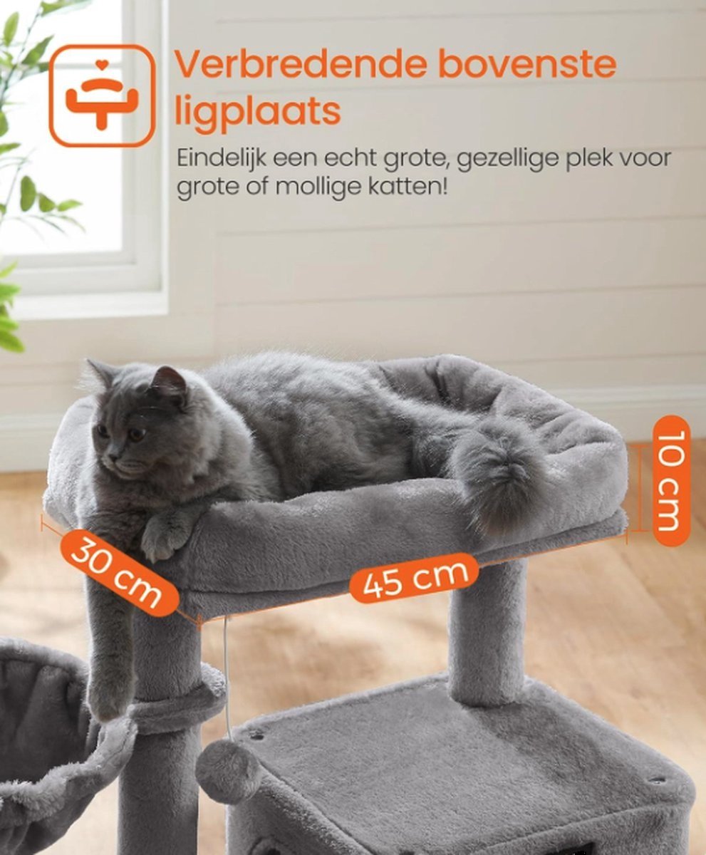 Krabpaal – Kattenhuis & Kattenmand – Kattenboom 96 cm Hoog – Grijs – Duurzaam & Stabiel - 48 x 48 cm – foto 4